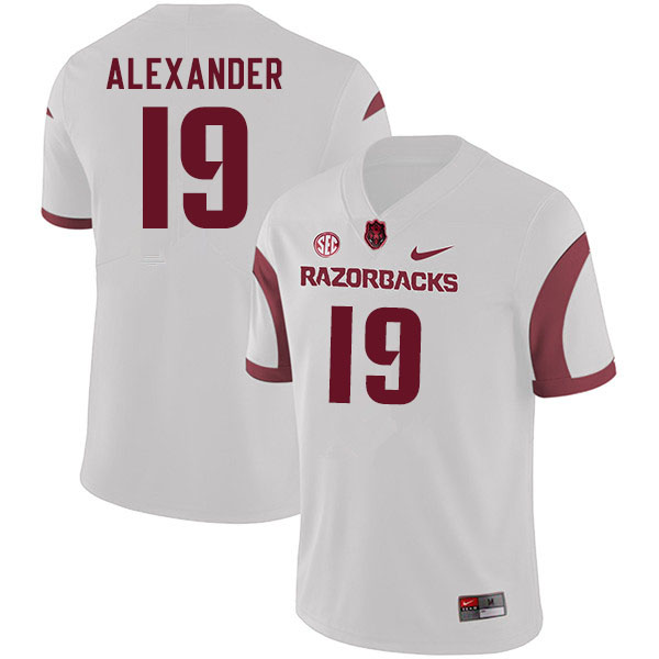Men #19 Courtre Alexander Arkansas Razorbacks College Football Jerseys Sale-White - Click Image to Close